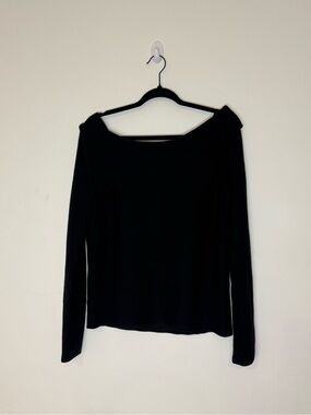 Rielle Boutique Asymmetrical Draped Neckline Sweater Ribbed Women’s L Black NWT
